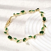 Leaf Brass Micro Pave Cubic Zirconia Link Chain Bracelets for Women BJEW-D455-01G-06-3
