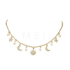 Brass Micro Pave Clear Cubic Zirconia Moon Star Sun Pendant Cable Chain Necklaces with Natural Pearl Beads for Women NJEW-JN06233-2