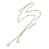 Natural Pink Shell Chip & 304 Stainless Steel Cable Chain Lariat Necklaces NJEW-JN06280-3