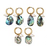 3 Pairs 3 Styles Natural Cultured Freshwater Pearl Beads & Paua Shell Dangle Hoop Earrings EJEW-JE07254-3