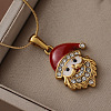 316 Surgical Stainless Steel & Glass Christmas Santa Claus Pendant Necklaces with Enamel for Women KI9452-4