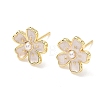 Flower Brass & ABS Plastic Pearl Stud Earrings EJEW-P336-07G-01-4