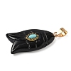 Natural Black Obsidian & Synthetic Turquoise Carved Pendants G-Z084-01G-07-2