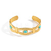 304 Stainless Steel Vintage Synthetic Turquoise Eye Open Cuff Bangles for Women WJ2970-5