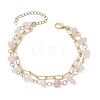 Natural Rose Quartz Chip Beads & Brass Paperclip Chain Multi-strand Bracelets for Women BJEW-JB12890-01-2
