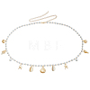 Natural Shell  and Iron Starfish Tassel Imitation Pearl Link Chain Waist Chains for Women AJEW-CP0011-35B-1