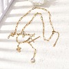 304 Stainless Steel Pave Clear Cubic Zirconia Religion Cross Teardrop Pendant Y Long Tassl Lariat Necklaces for Women NJEW-G199-04G-1