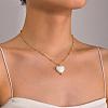Summer White Resin Love Heart Pendant 304 Stainless Steel Satellite Chain Necklaces for Women PD0685-2-4