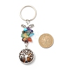 Flat Round with Tree of Life Natural & Synthetic Mixed Stone Chips & Brass Pendant Keychain KEYC-JKC00358-3