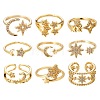 9Pcs 9 Style Adjustable Brass Micro Pave Clear Cubic Zirconia Cuff Rings RJEW-LS0001-18G-2