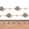 Natural Grey Agate Faceted Flat Round Beaded Chain Necklaces with Matte Brass Beads GG-CBA37F5-01G-12-5