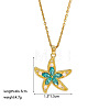 Ocean Brass Pave Turquoise Cubic Zirconia & Imitation Pearl Starfish Pendant 304 Stainless Steel Cable Chain Necklaces for Women WGB0B07-01-2