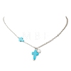 Synthetic Dyed Synthetic Turquoise Cross and Round Shell Pearl Pendant Brass Cable Chain Rolo Chain Necklaces for Women NJEW-JN05793-4