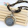 Bohemian Style Flat Round Alloy & Resin Imitation Gems Pendant Necklaces WG23E28-04-1