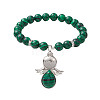 Synthetic Malachite Stretch Bracelets with Angel Charms BJEW-JB11046-05-1