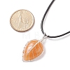 Natural Red Aventurine Leaf Cage Pendant Necklace with Waxed Cords NJEW-TA00035-01-7