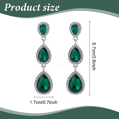 ANATTASOUL 3 Pairs 3 Colors Glass Teardrop Dangle Stud Earrings with Rhinestone EJEW-AN0003-98-1