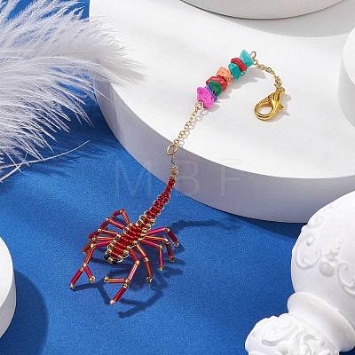 Scorpion Glass Seed Beads Pendant Decoration HJEW-MZ00121-02-1