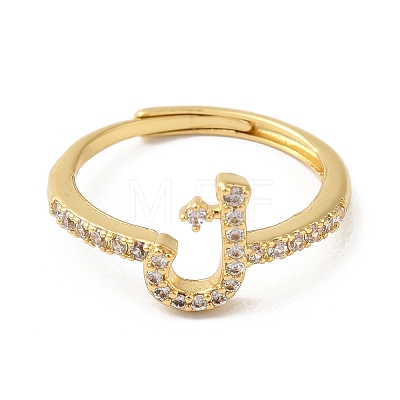Rack Plating Brass Cubic Zirconia Arabic Letters Adjustable Rings for Women RJEW-S407-10G-14-1