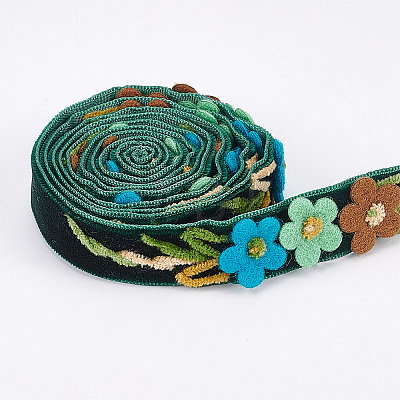 Velvet Handmade Flower Embroidered Lace Ribbons SRIB-WH0011-077B-1