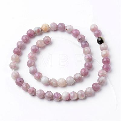 Dyed Round Natural Pink Tourmaline Beads Strands G-K089-8mm-05-1