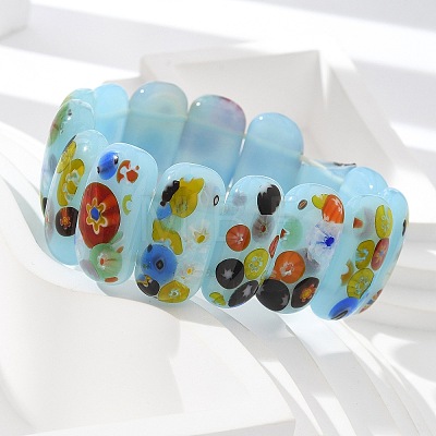 Handmade Millefiori Lampwork Beaded Stretch Bracelets for Men Women BJEW-G738-01C-04-1