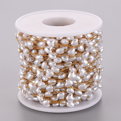 Handmade ABS Plastic Imitation Pearl Beaded Chains STAS-T052-39G-1