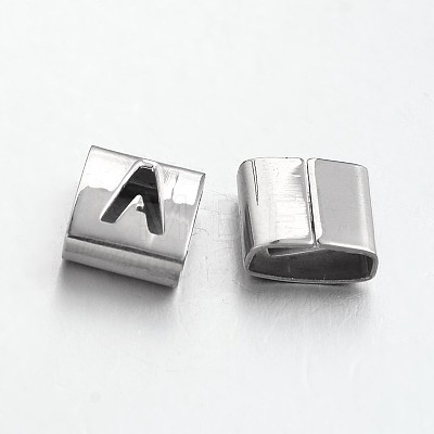 Tarnish Resistant Letter Style 201 Stainless Steel Square Slide Charms STAS-L132-13-1