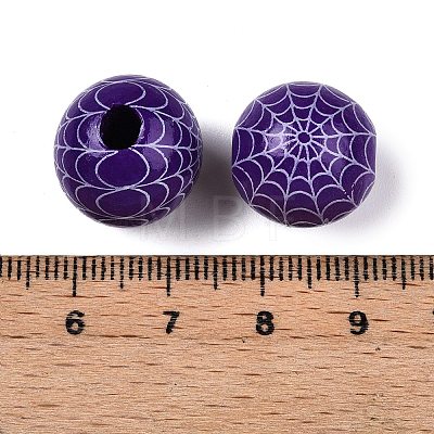 Halloween Printed Spider Webs Colored Wood European Beads WOOD-K007-04B-1