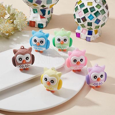 12Pcs 6 Colors PVC Cartoon Owl Doll Pendants KY-SC0001-64-1
