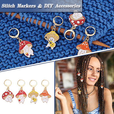 Autumn Theme Alloy Enamel Mushroom Elf Charm Locking Stitch Markers HJEW-PH01710-1