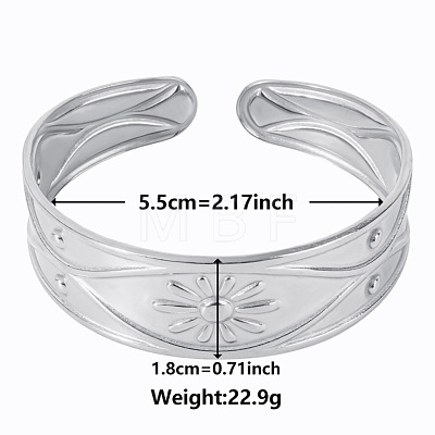 Non-Tarnish Stylish European and American Flower 304 Stainless Steel Cuff Bangles for Women WA6285-1-1