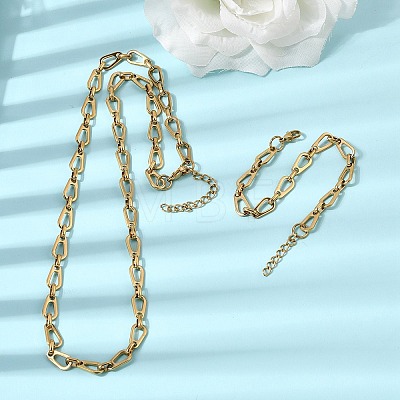 304 Stainless Steel Teardrop Link Chain Bracelet & Necklace Jewelry Sets SJEW-L199-18G-1