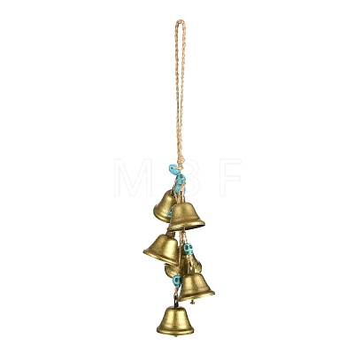 Iron Bell & Synthetic Turquoise Skull Pendant Decoration HJEW-JM00991-A-1