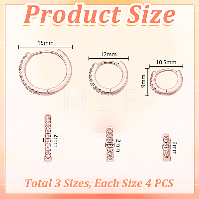12Pcs 3 Styles Brass Rhinestone Hoop Earrings EJEW-GA0001-14-1