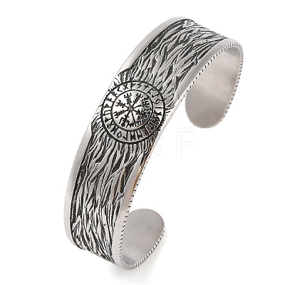 Viking Compass 304 Stainless Steel Open Cuff Bangles for Men BJEW-U001-01AS-1