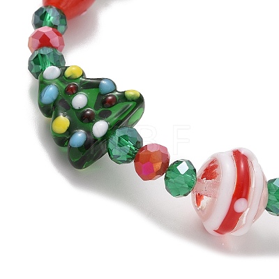 Christmas Tree & Snowman & Gift Box Lampwork & Glass Stretch Bracelets for Women BJEW-TA00258-1