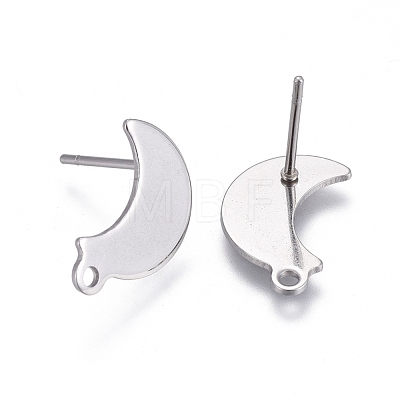 304 Stainless Steel Crescent Moon Stud Earring Findings STAS-L238-077P-1