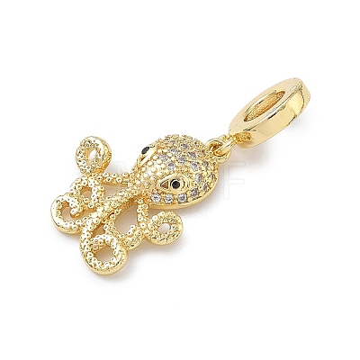 Brass Micro Pave Clear Cubic Zirconia Sea Animals European Dangle Charms KK-Z143-02G-01-1