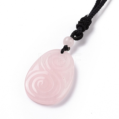 Adjustable Natural Rose Quartz Teardrop with Spiral Pendant Necklace with Nylon Cord for Women NJEW-L171-04E-1