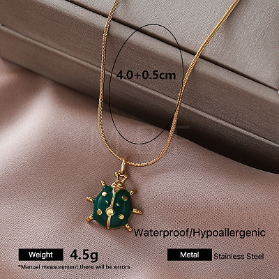 Vintage 304 Stainless Steel Enamel Pendant Round Snake Chain Necklaces for Women QH4448-4-1
