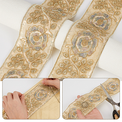 5Yards Flower Pattern Ethnic Style Embroidery Floral Polyester Ribbons OCOR-GA0003-07B-1