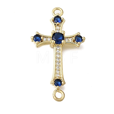 Religion Brass Pave Blue Cubic Zirconia Connector Charms KK-G602-07G-06-1