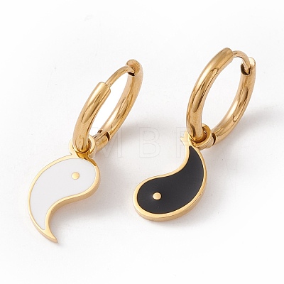 Enamel Yin Yang Dangle Hoop Earrings and Pendant Necklace SJEW-E043-04-1