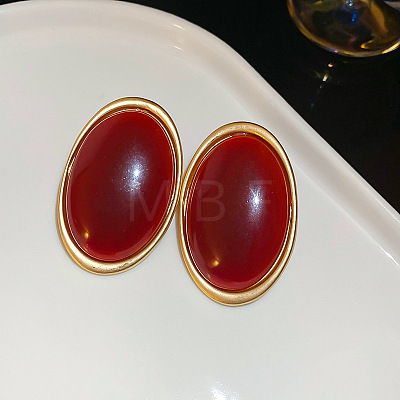 Alloy Resin Oval Stud Earrings FS-WG2D521-01-1