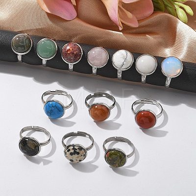 Half Round Natural & Synthetic Gemstone Finger Rings RJEW-M062-01P-23-1