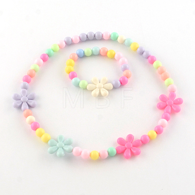 Flower Acrylic Pendant Necklaces and Stretch Bracelets Jewelry Sets SJEW-R048-05-1