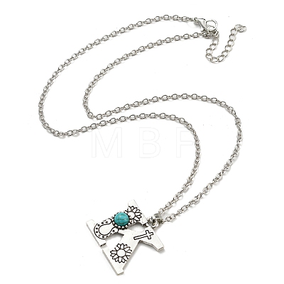 Letter A~Z Antique Silver Plated Alloy with Synthetic Turquoise Pendant Necklace NJEW-G080-01K-1