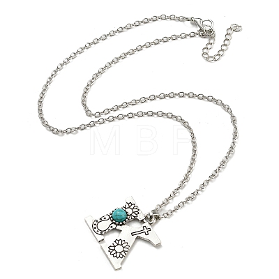 Letter A~Z Antique Silver Plated Alloy with Synthetic Turquoise Pendant Necklaces NJEW-G080-01K-1