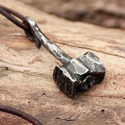 Alloy Viking Hammer Pendant Imitation Leather Cord Necklaces for Men FS-WGE3E04-01-1